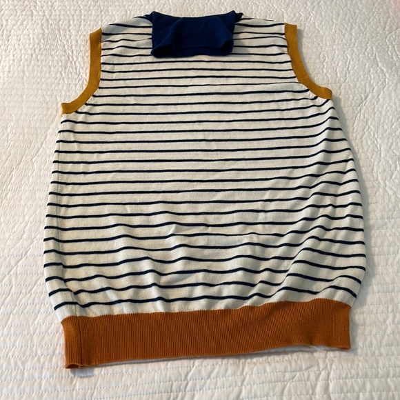 ModCloth women size medium sleeveless turtleneck, cream, navy strips, gold trim - Picture 5 of 5
